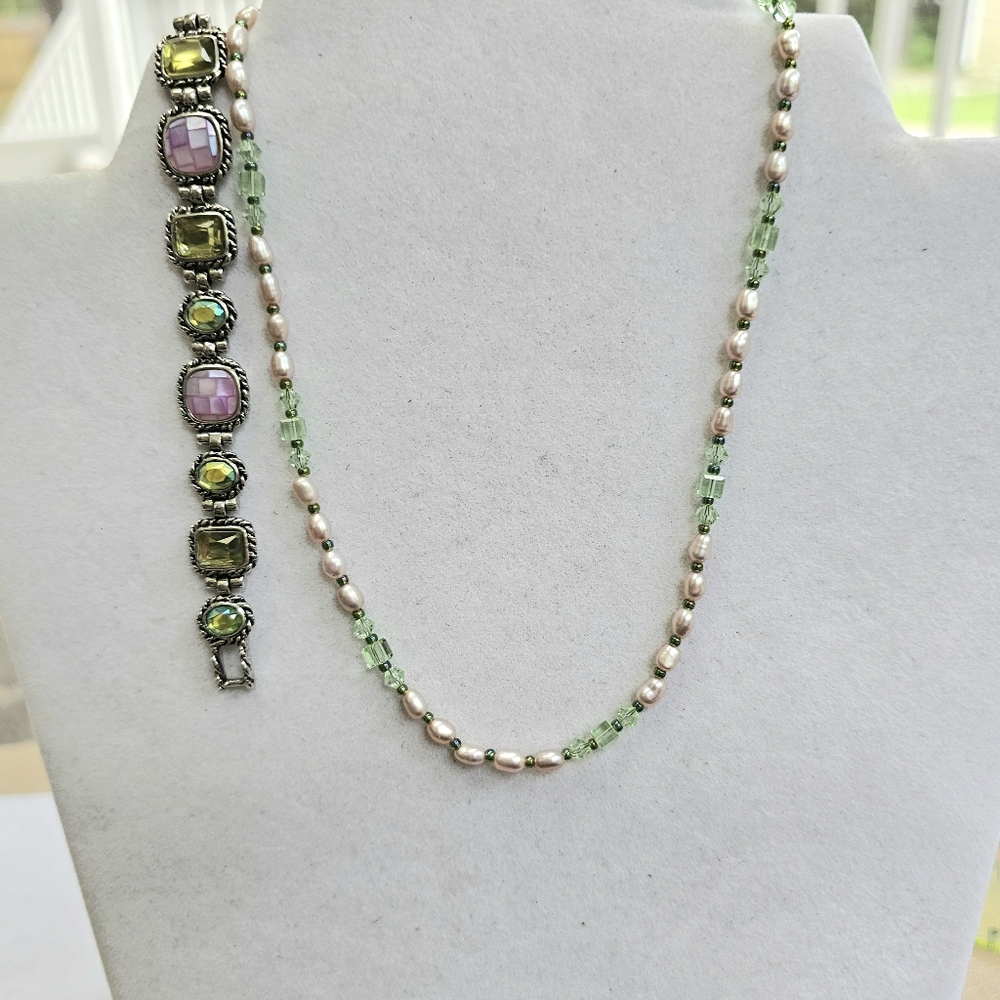 SET! 925 Pearl & Glass Bead Choker with Lia Sophia Granada Bracelet SET!